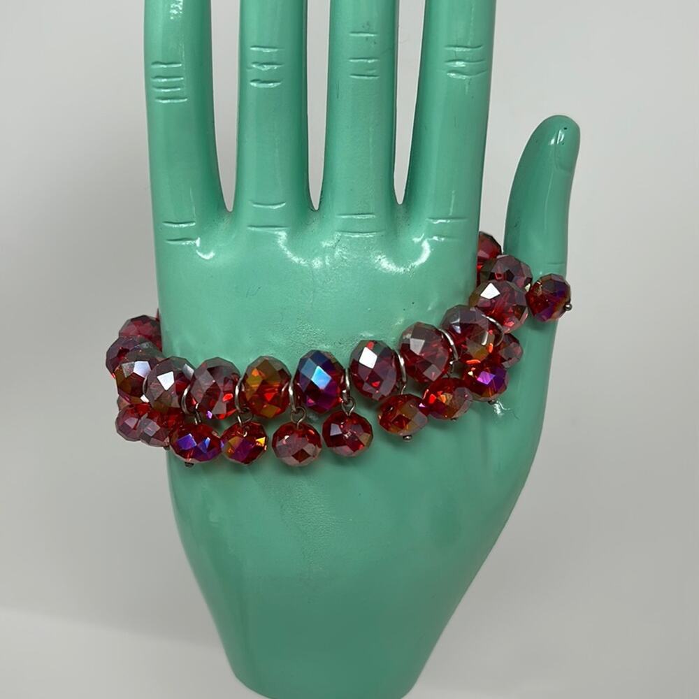 Red Faceted Bead Stretchy Bracelet